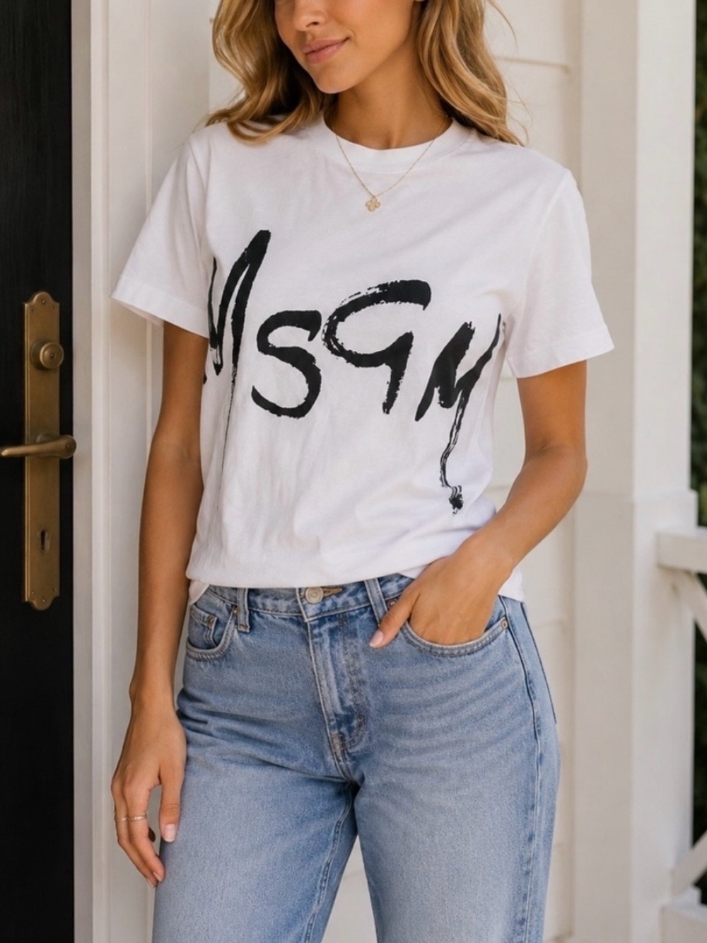 Authenticated MSGM Milano Brushstroke Logo T-Shirt White Designer Size XS